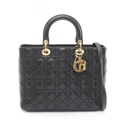 Dior Handbag Lady Dior Large Cannage Black Leather Lady Dior 2-Way Tote
