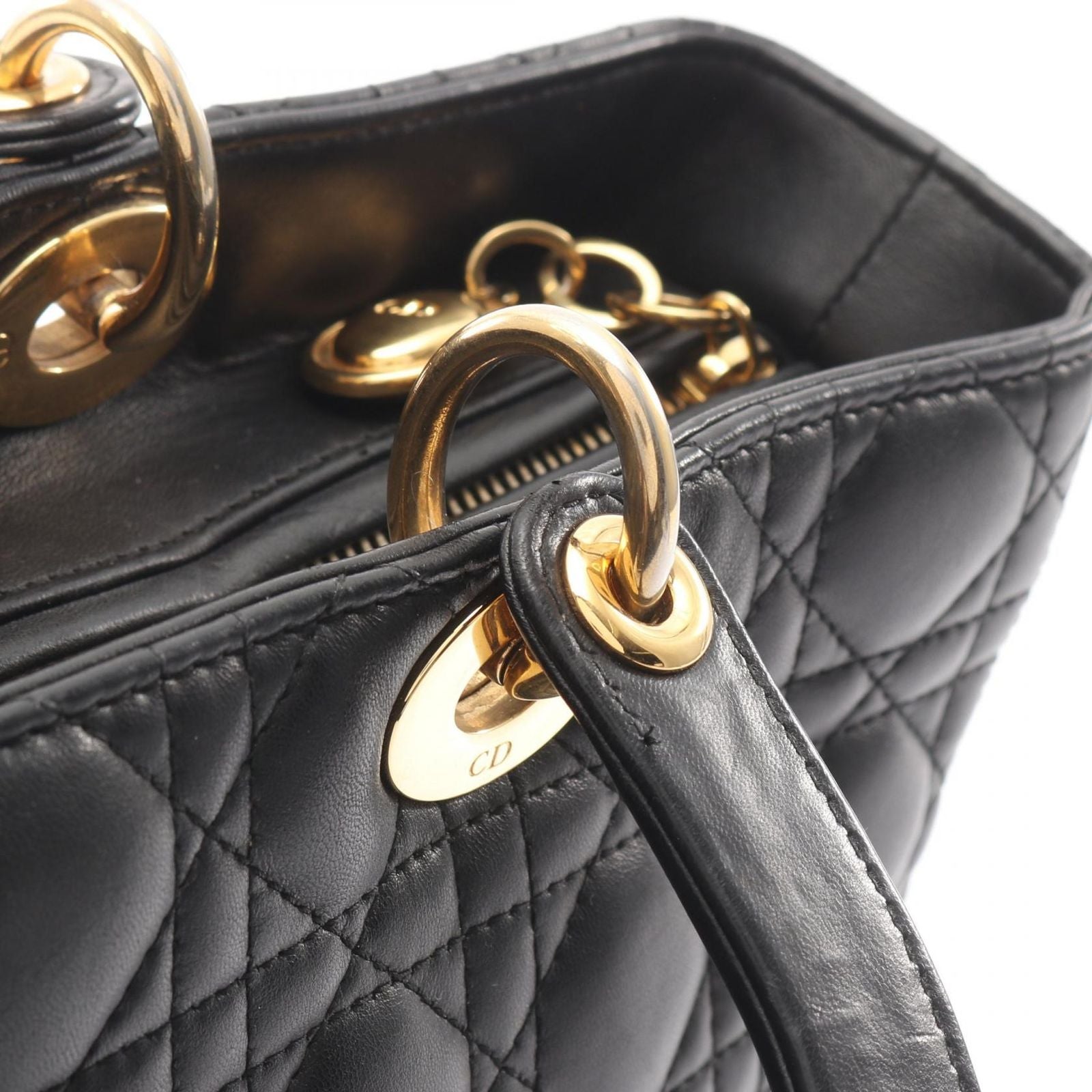 Dior Handbag Lady Dior Large Cannage Black Leather Lady Dior 2-Way Tote — view 7