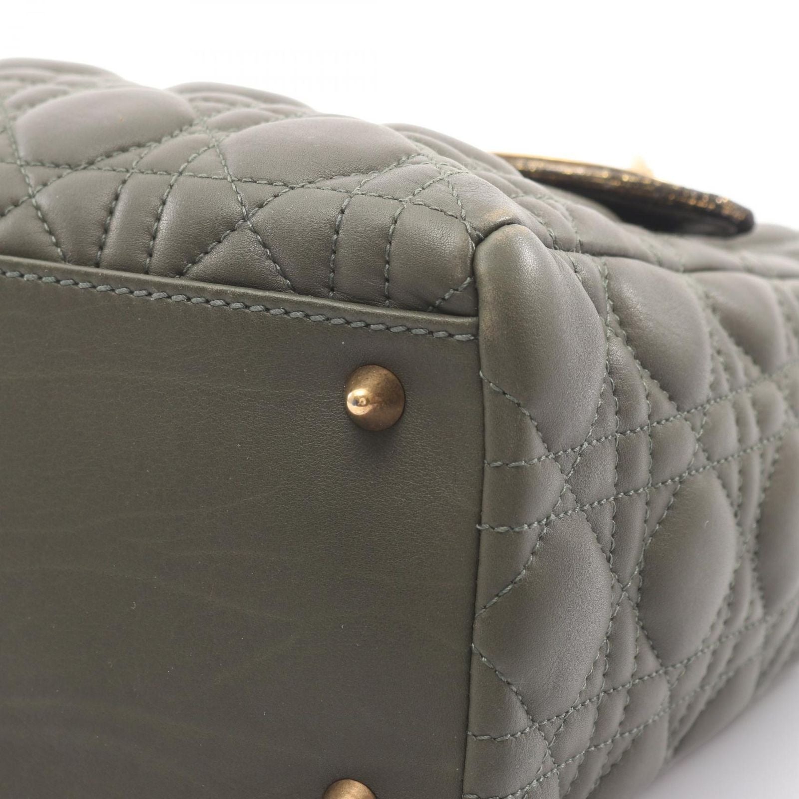Dior Handbag Lady Dior Khaki Leather Exotic Cles the Lady Dior Cannage 2-Way — view 9