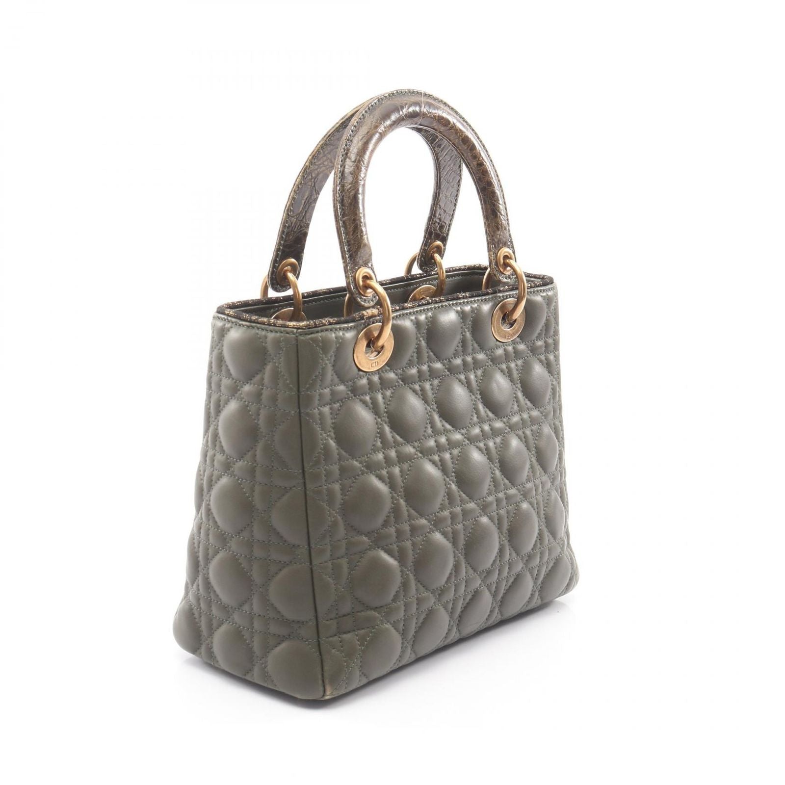 Dior Handbag Lady Dior Khaki Leather Exotic Cles the Lady Dior Cannage 2-Way — view 2