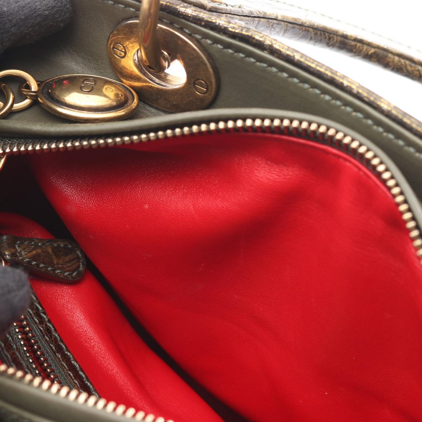 Dior Handbag Lady Dior Khaki Leather Exotic Cles the Lady Dior Cannage 2-Way — view 8