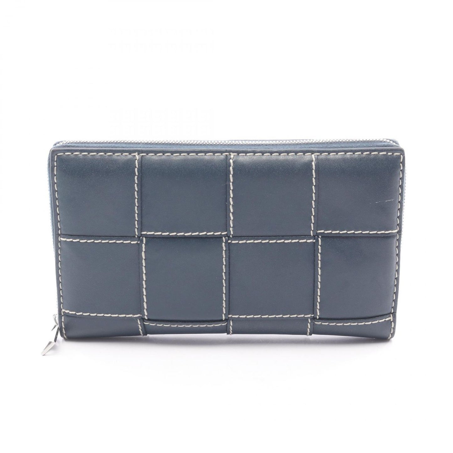 Bottega Veneta Round Wallet Cassette Stitch Maxi Intrecciato Navy Leather