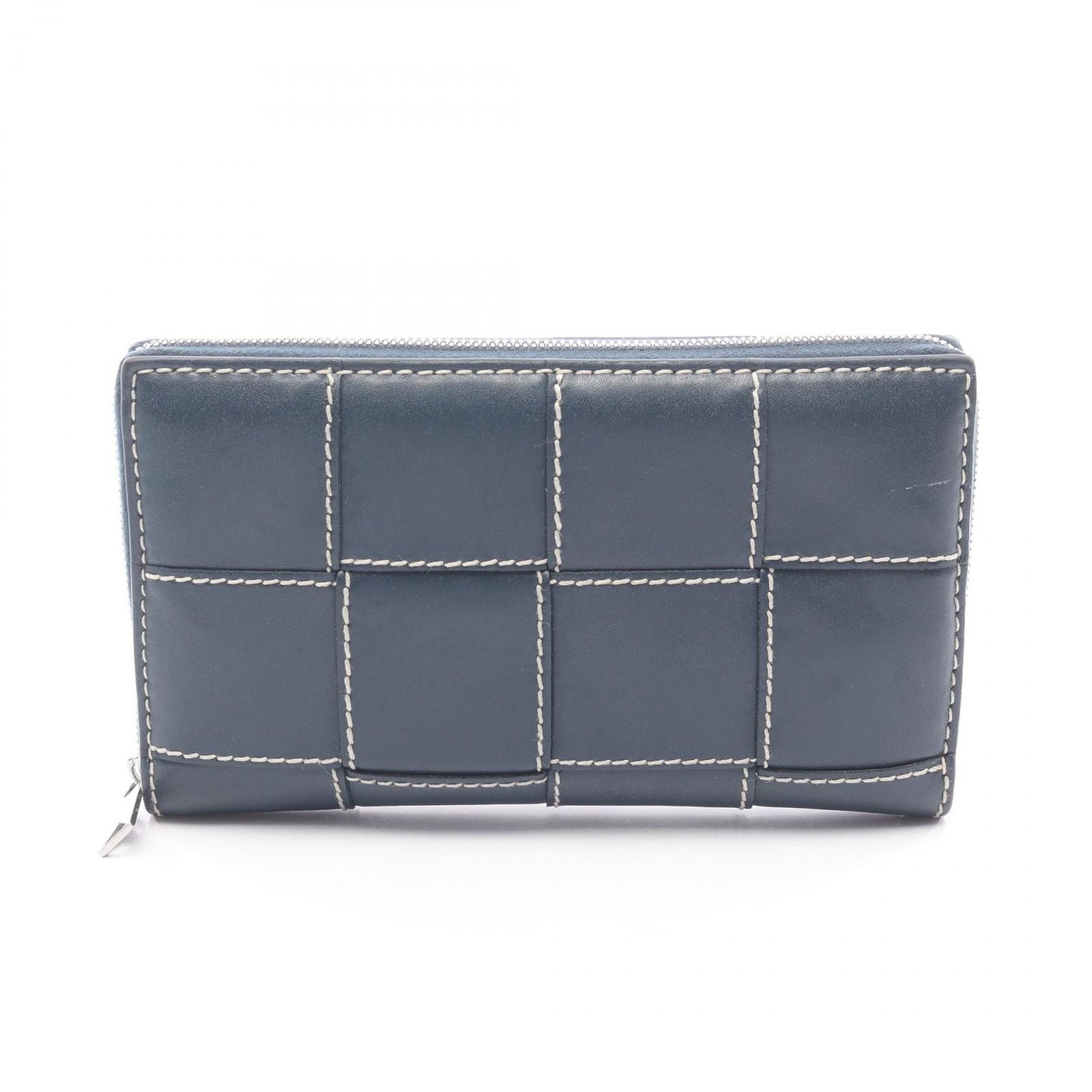 Bottega Veneta Round Wallet Cassette Stitch Maxi Intrecciato Navy Leather