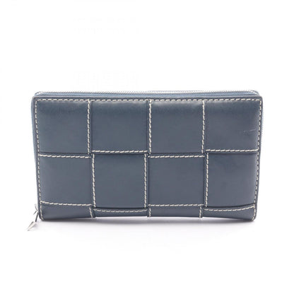Bottega Veneta Round Wallet Cassette Stitch Maxi Intrecciato Navy Leather
