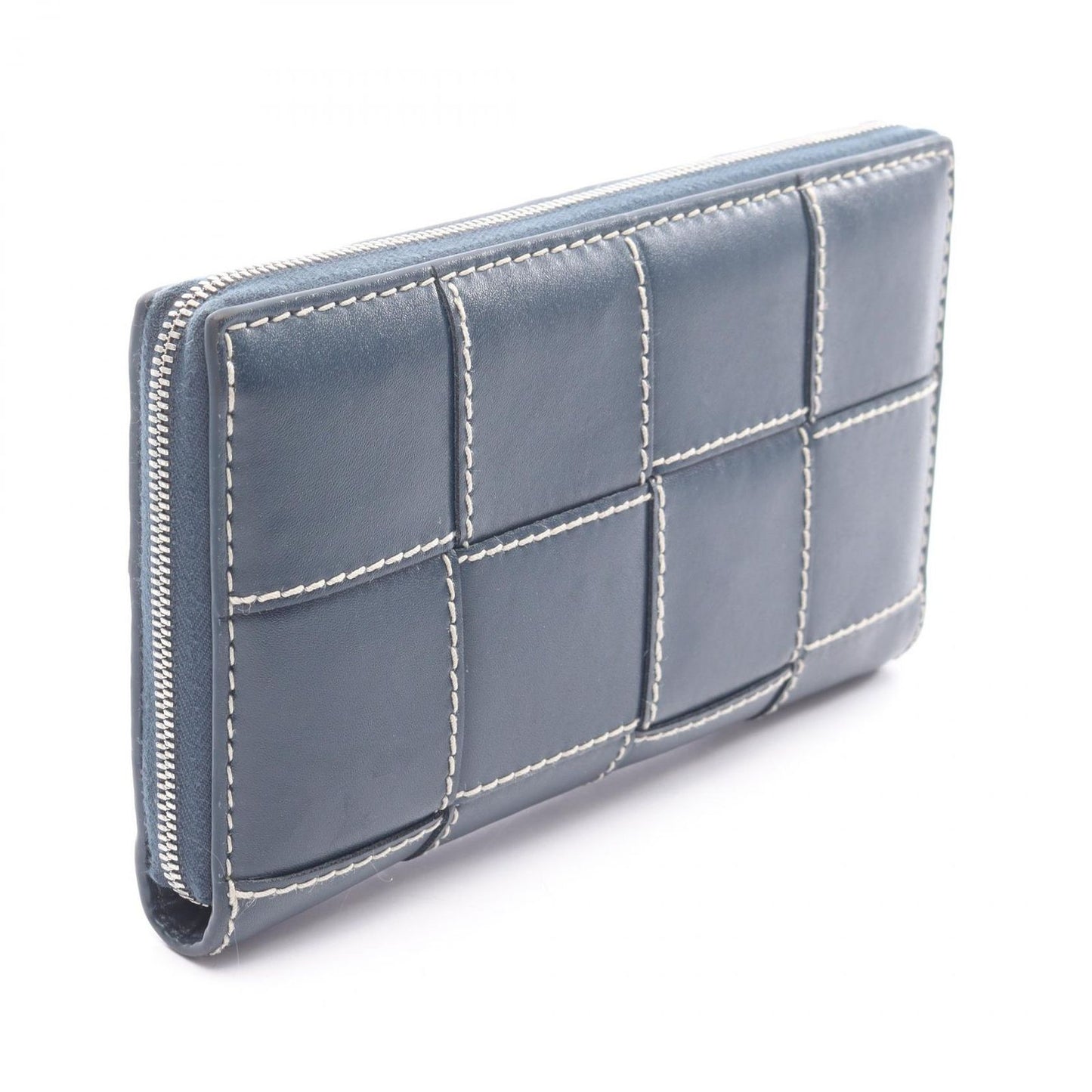 Bottega Veneta Round Wallet Cassette Stitch Maxi Intrecciato Navy Leather — view 2