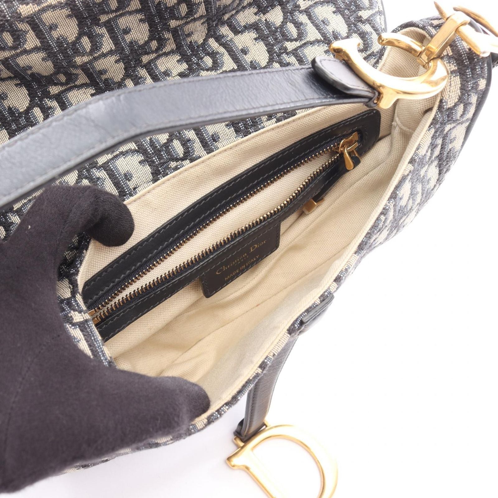 Dior Saddle Bag 2-Way Beige Black Canvas Leather — view 3
