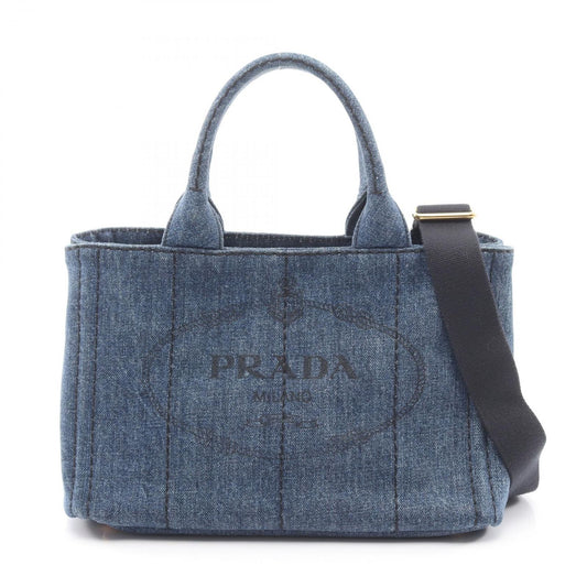 Prada Tote Denim Canapa 2-Way Navy Ready