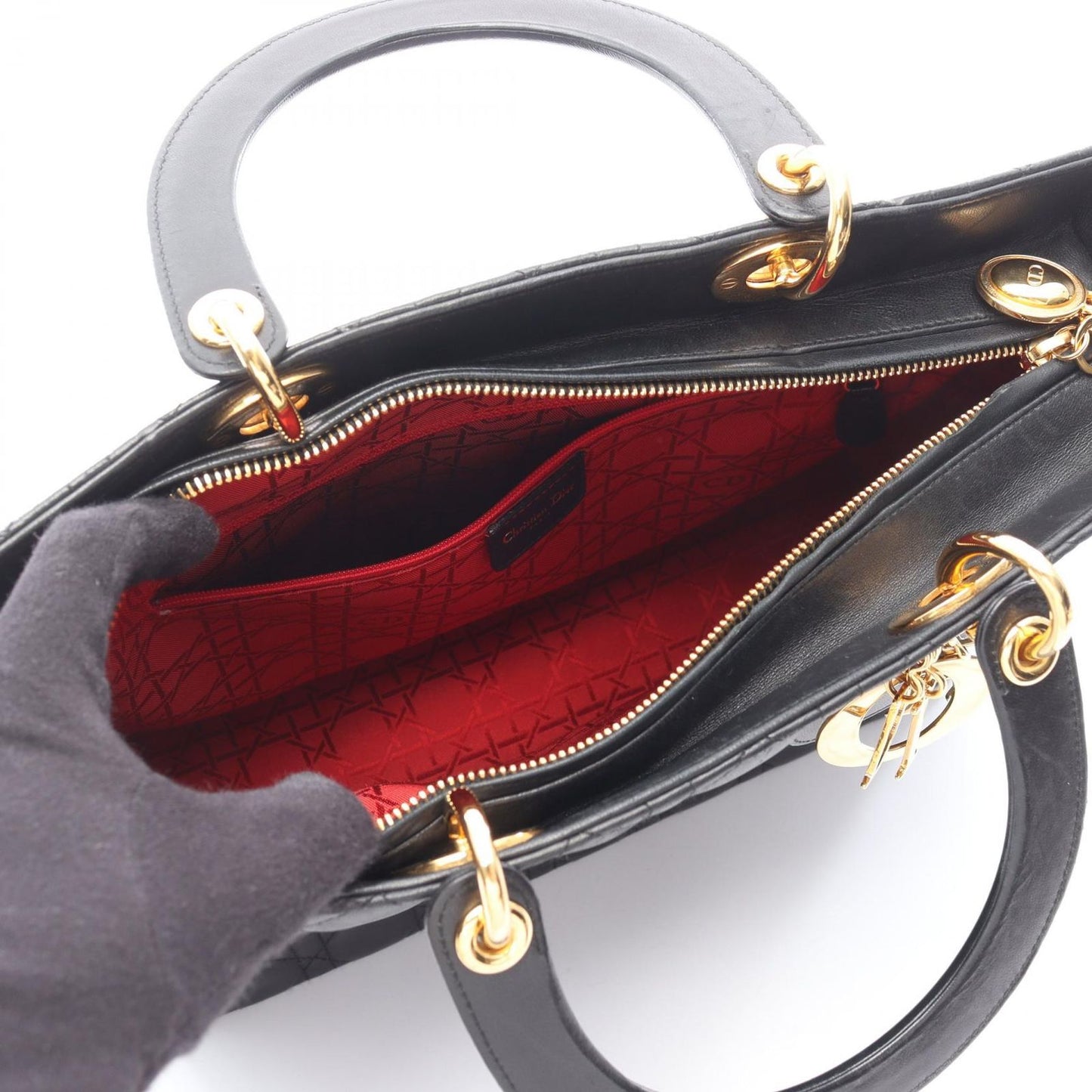 Dior Handbag Radio the Cannage Black Leather Hand — view 3