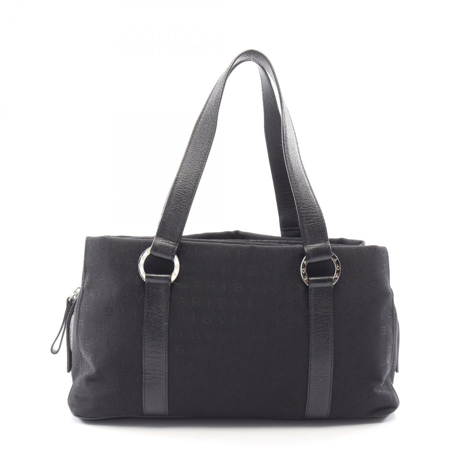 Bvlgari Handbag Logo Mania Black Canvas Leather