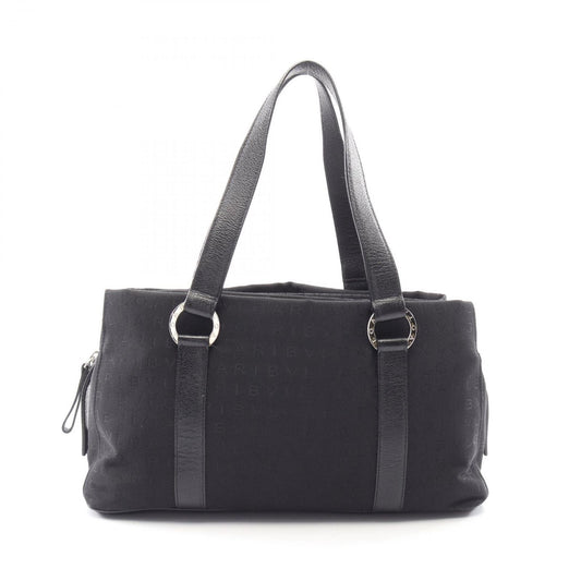 Bvlgari Handbag Logo Mania Black Canvas Leather
