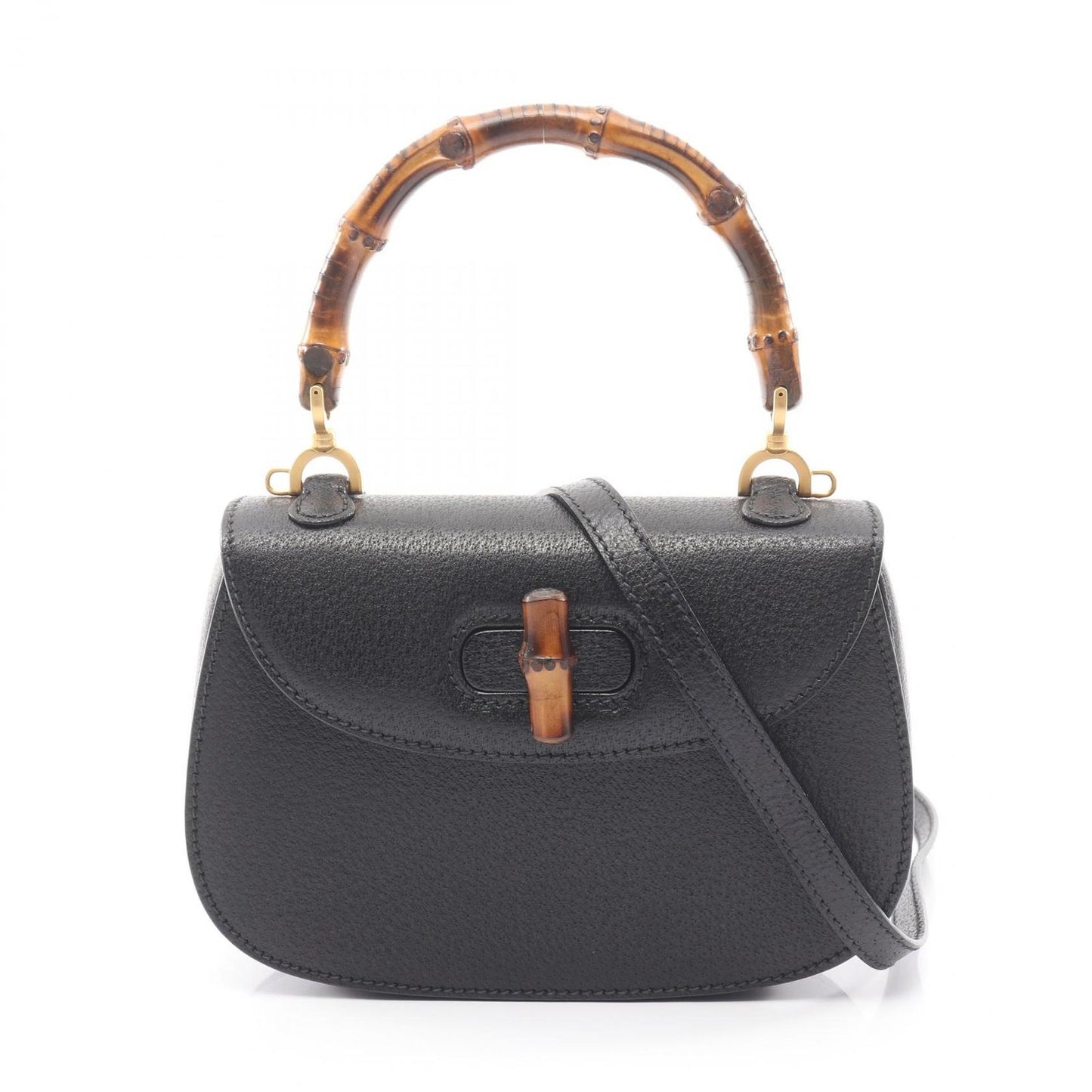 Gucci Handbag Bamboo 2-Way Black Leather Shoulder