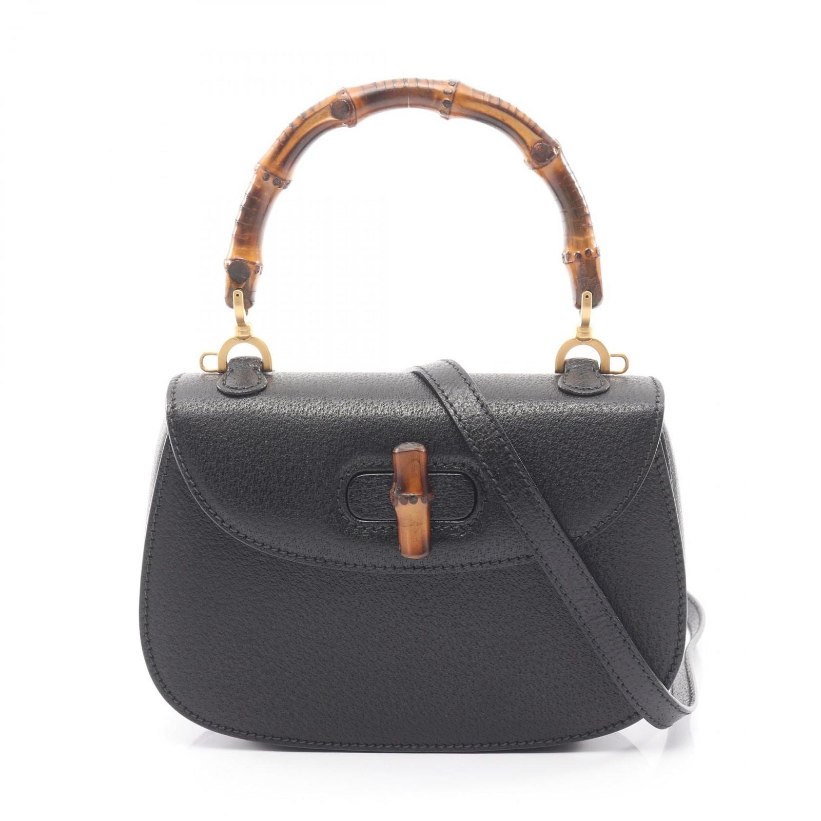 Gucci Handbag Bamboo 2-Way Black Leather Shoulder