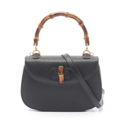 Gucci Handbag Bamboo 2-Way Black Leather Shoulder