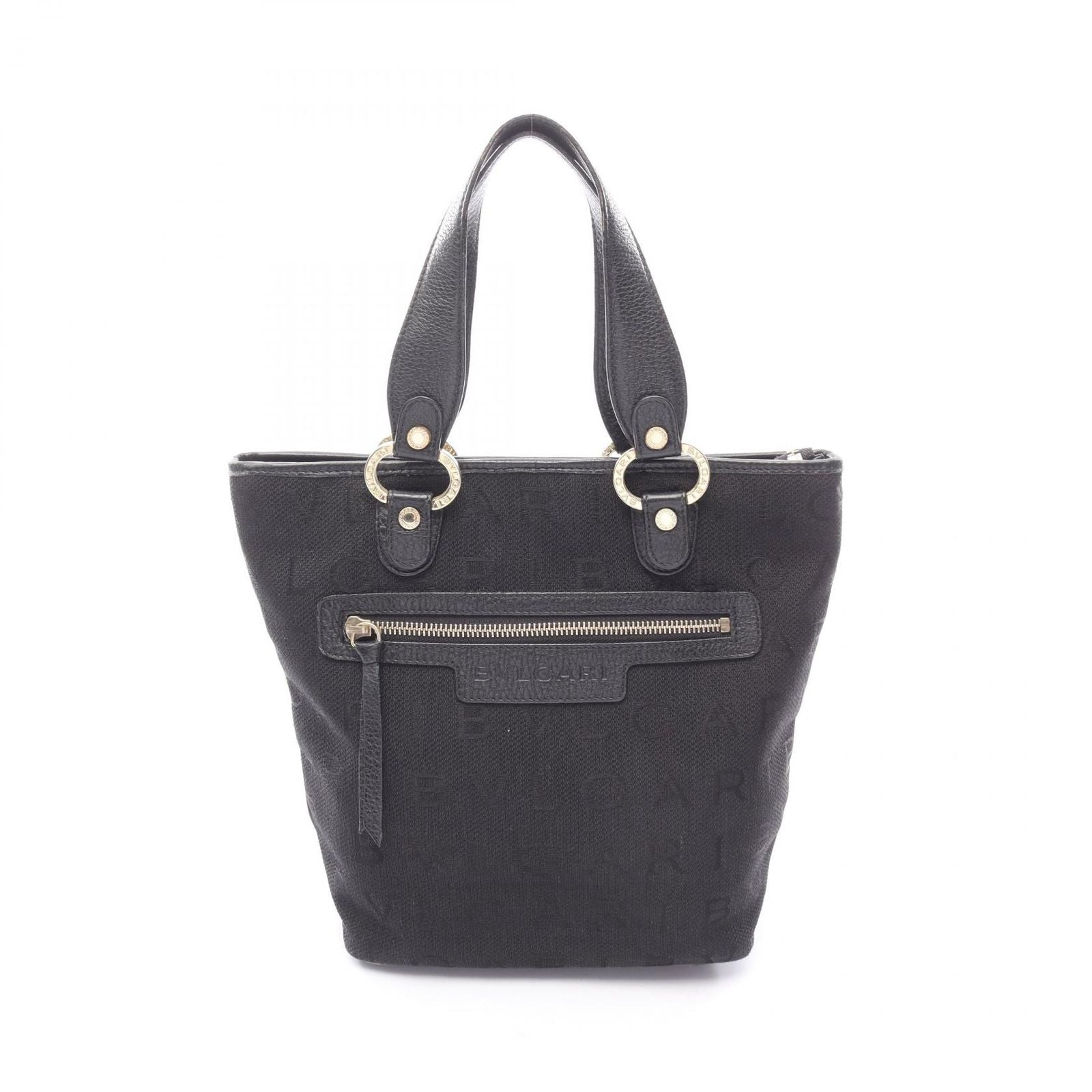 Bvlgari Tote Logo Mania Black Canvas Leather