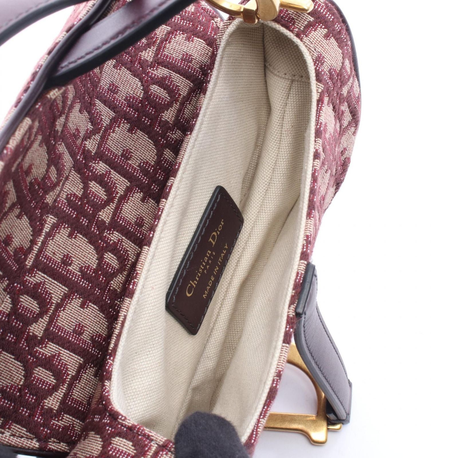Dior Saddle Bag Mini Oblique Peacock Bordeaux Beige Canvas Leather — view 3