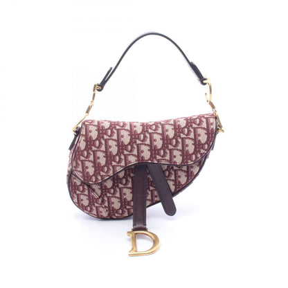 Dior Saddle Bag Mini Oblique Peacock Bordeaux Beige Canvas Leather