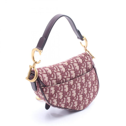 Dior Saddle Bag Mini Oblique Peacock Bordeaux Beige Canvas Leather — view 2