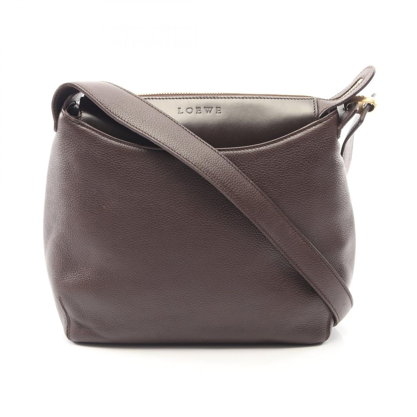 Loewe Shoulder Bag Logo Dark Brown Leather