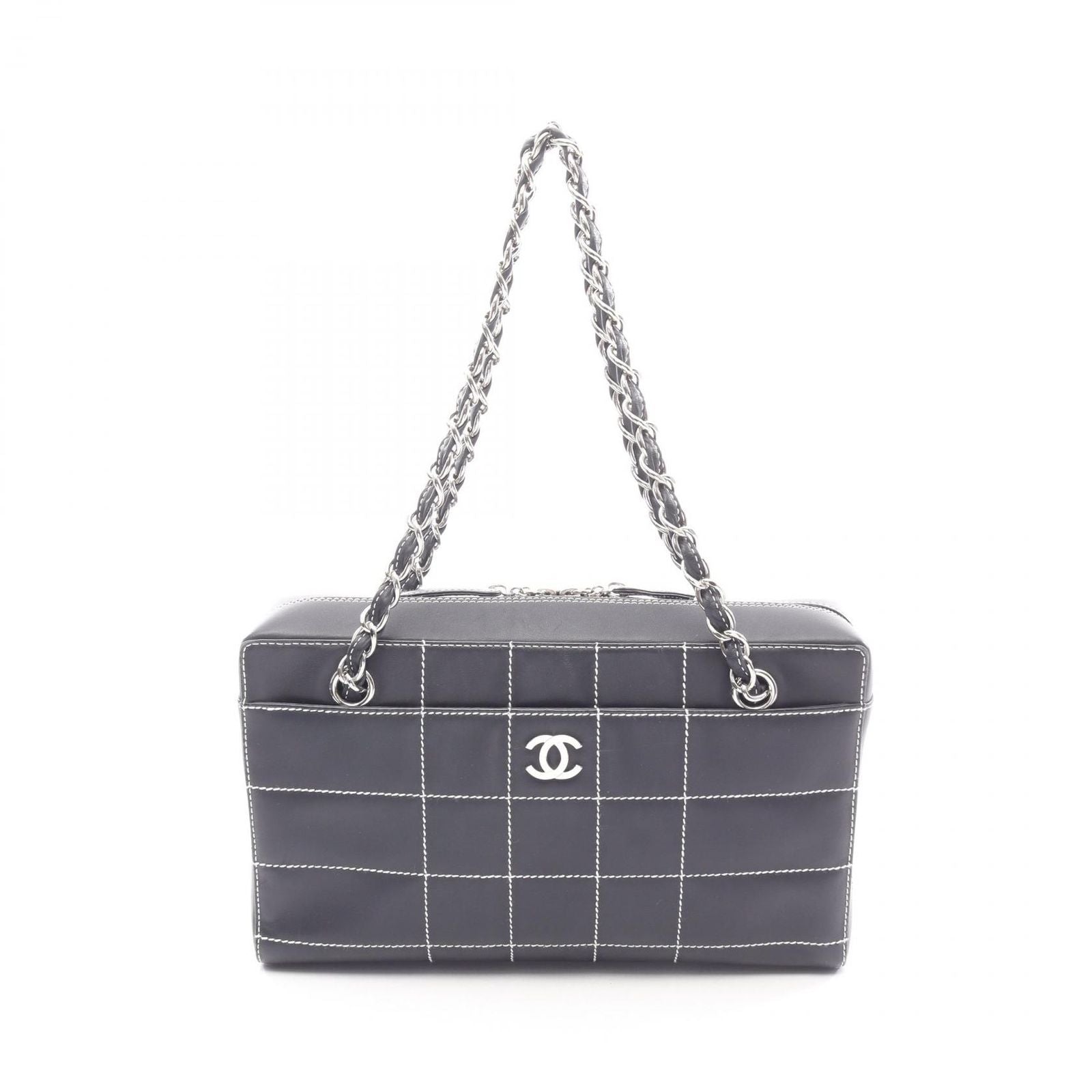 Chanel Shoulder Bag Choco Bar Wild Stitch Navy Leather Chain