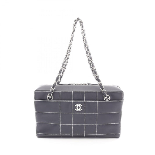 Chanel Shoulder Bag Choco Bar Wild Stitch Navy Leather Chain