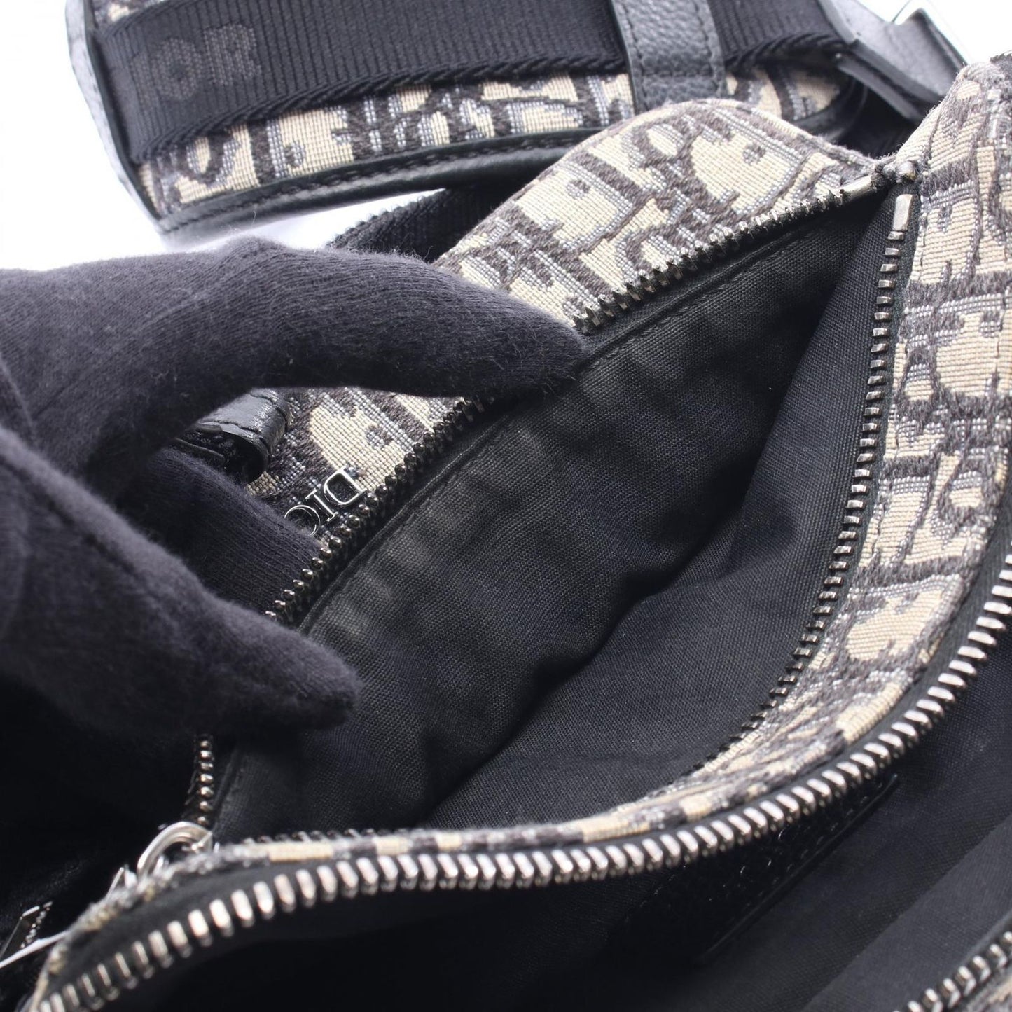 Dior Shoulder Bag Safari Oblique Peacock Beige Black Canvas Leather Messenger — view 5