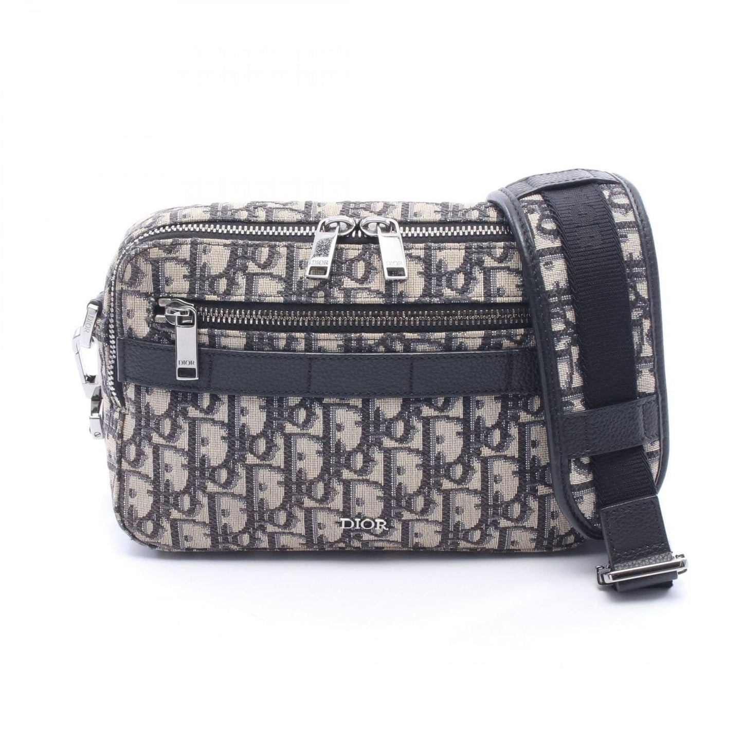 Dior Shoulder Bag Safari Oblique Peacock Beige Black Canvas Leather Messenger