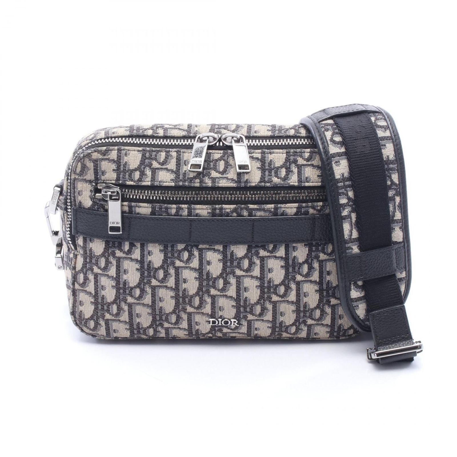Dior Shoulder Bag Safari Oblique Peacock Beige Black Canvas Leather Messenger