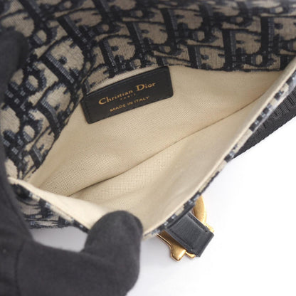 Dior Waist Bag Saddle Flat Belt Pouch Oblique Peacock Beige Black Canvas Leather — view 3