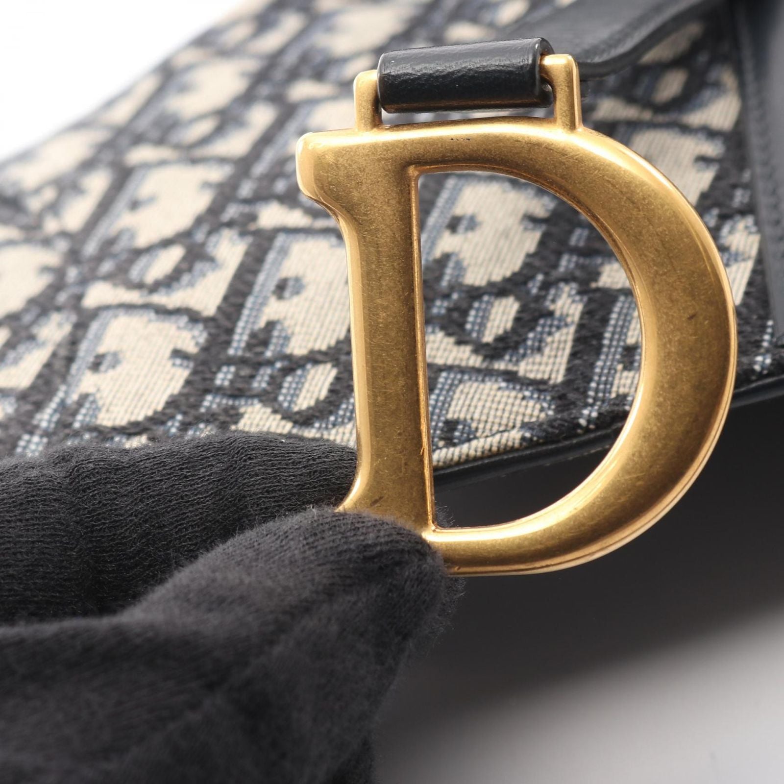 Dior Waist Bag Saddle Flat Belt Pouch Oblique Peacock Beige Black Canvas Leather — view 6