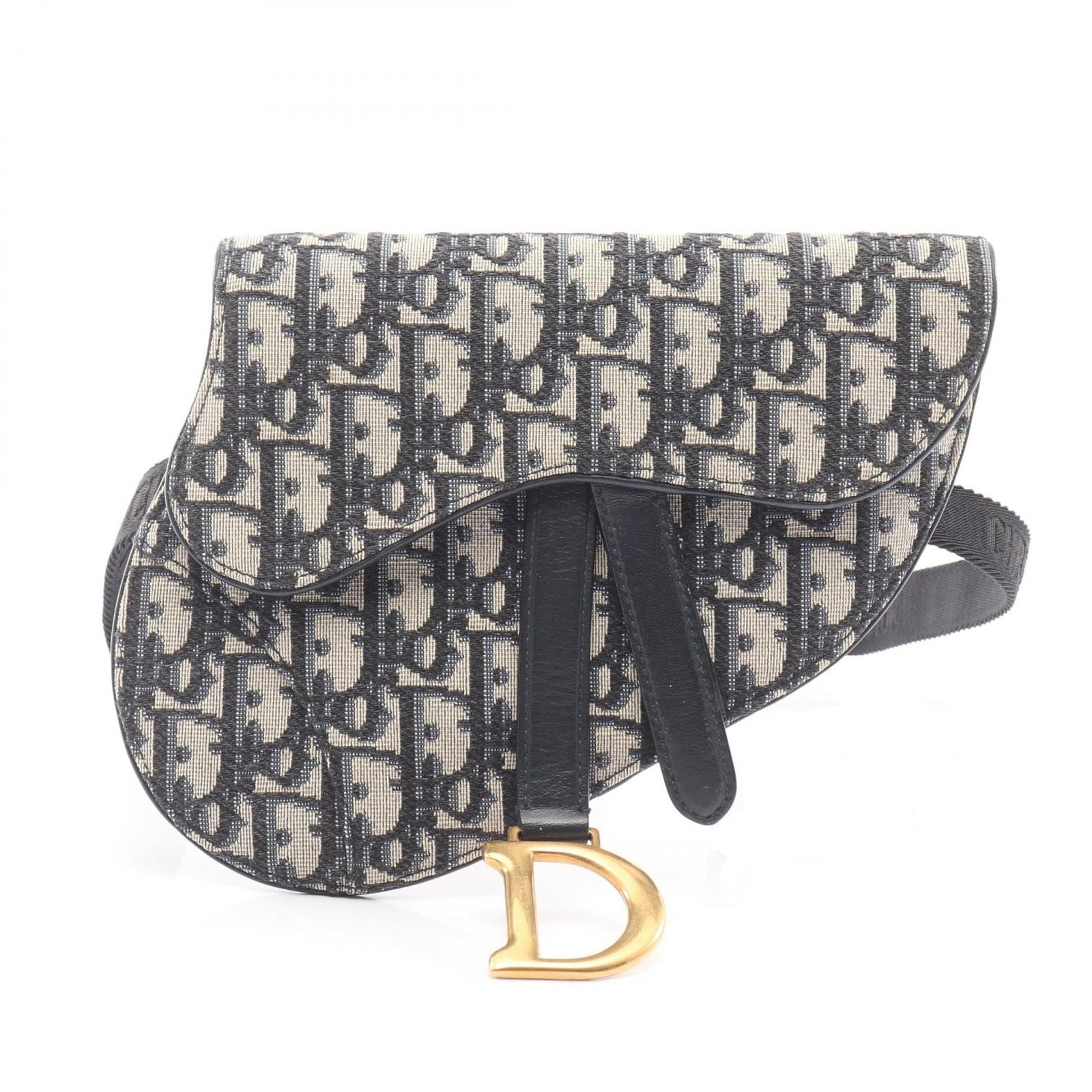 Dior Waist Bag Saddle Flat Belt Pouch Oblique Peacock Beige Black Canvas Leather