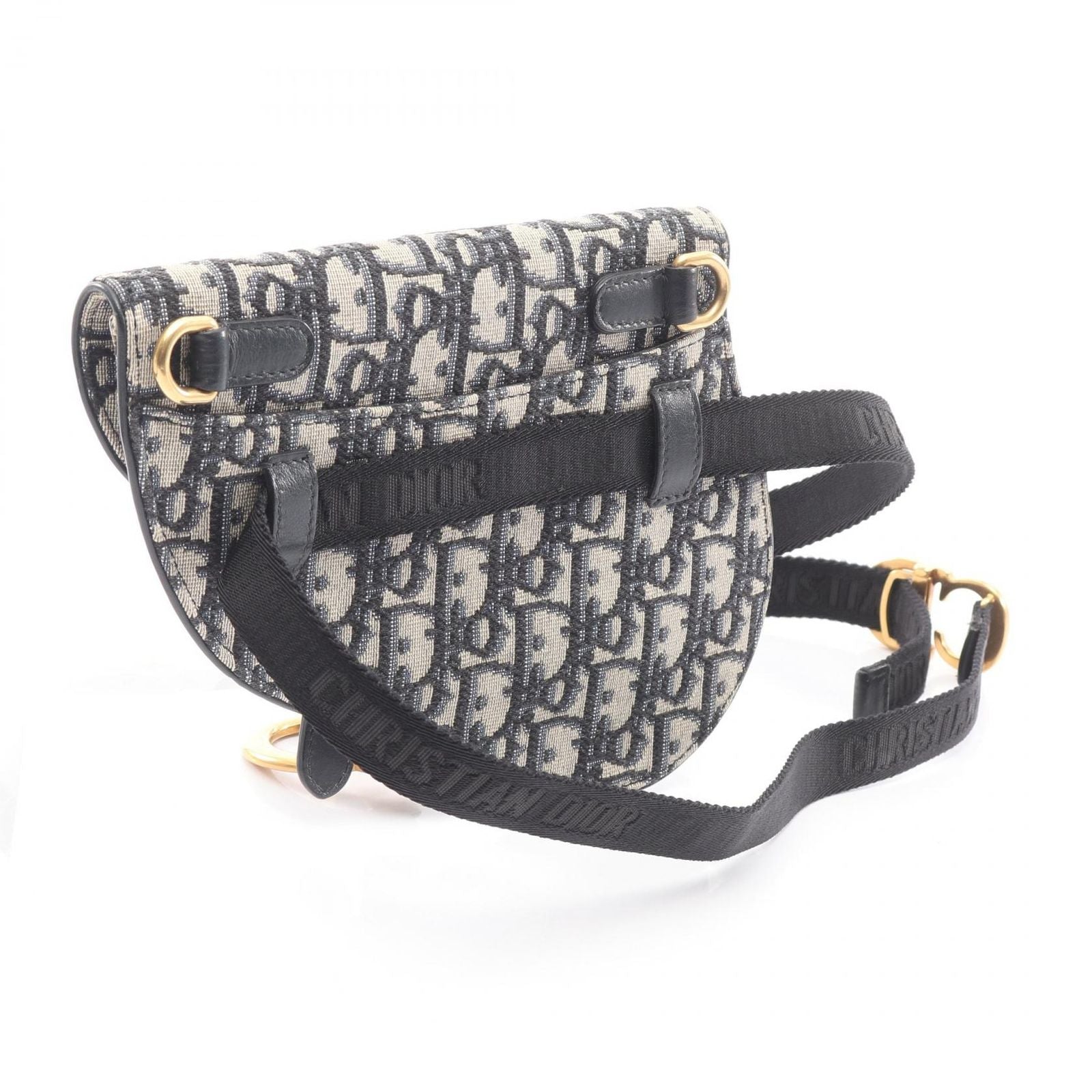 Dior Waist Bag Saddle Flat Belt Pouch Oblique Peacock Beige Black Canvas Leather — view 2