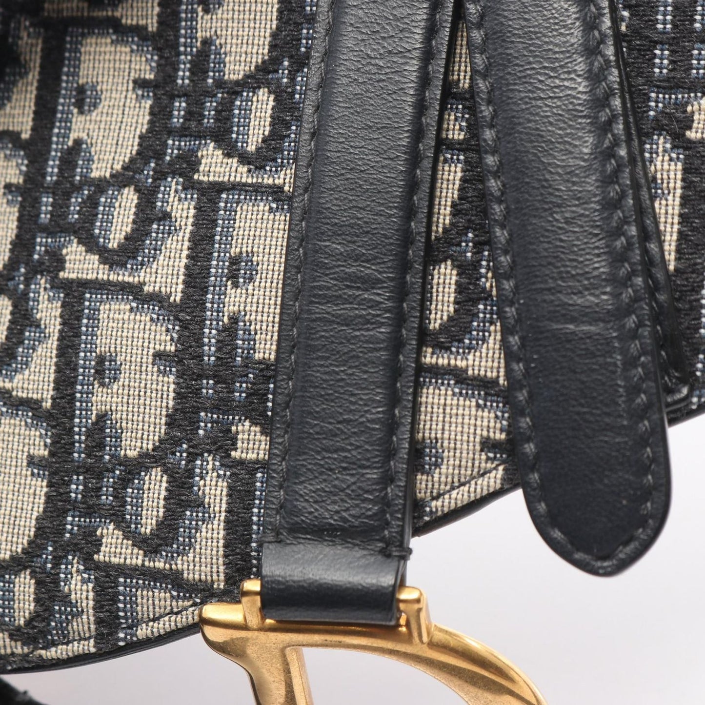 Dior Waist Bag Saddle Flat Belt Pouch Oblique Peacock Beige Black Canvas Leather — view 7