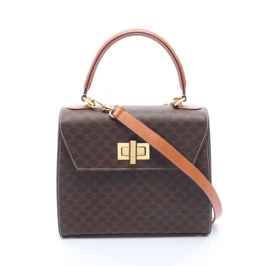 Celine Handbag Macadam Top Handle 2-Way Dark Brown Canvas Leather