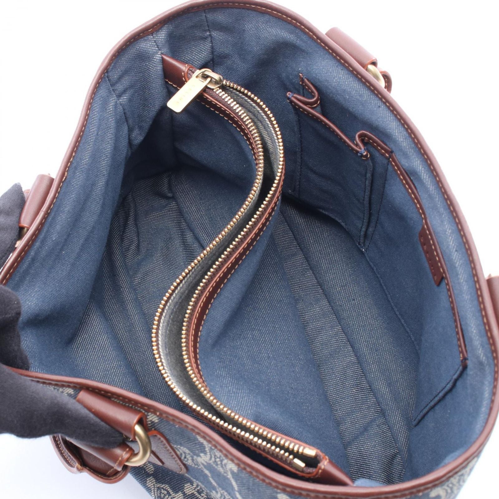 Celine Handbag Boogie Bag Macadam Blue Brown Denim Leather — view 3