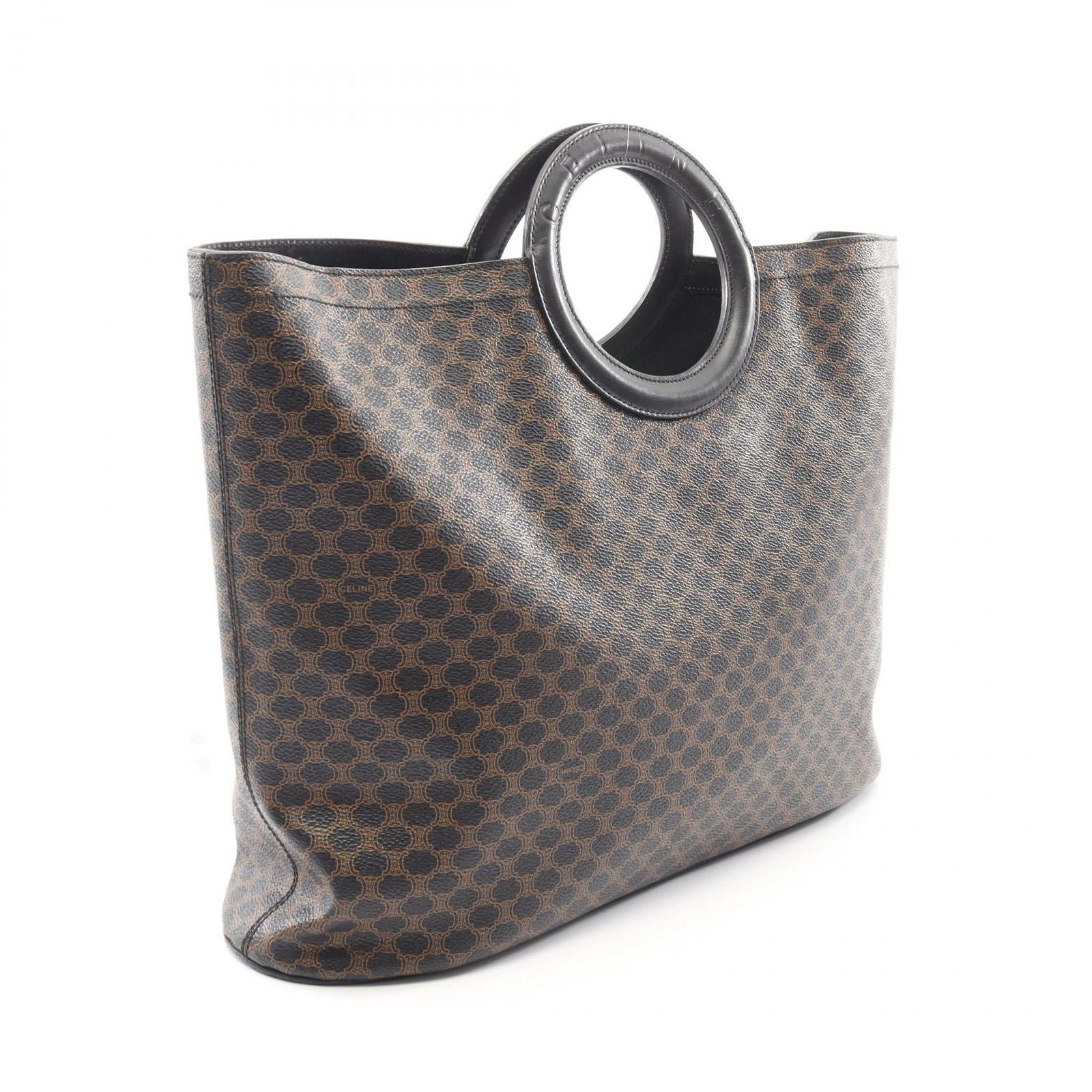 Celine Handbag Macadam Circle Handle Brown Black Canvas Leather Bag — view 2