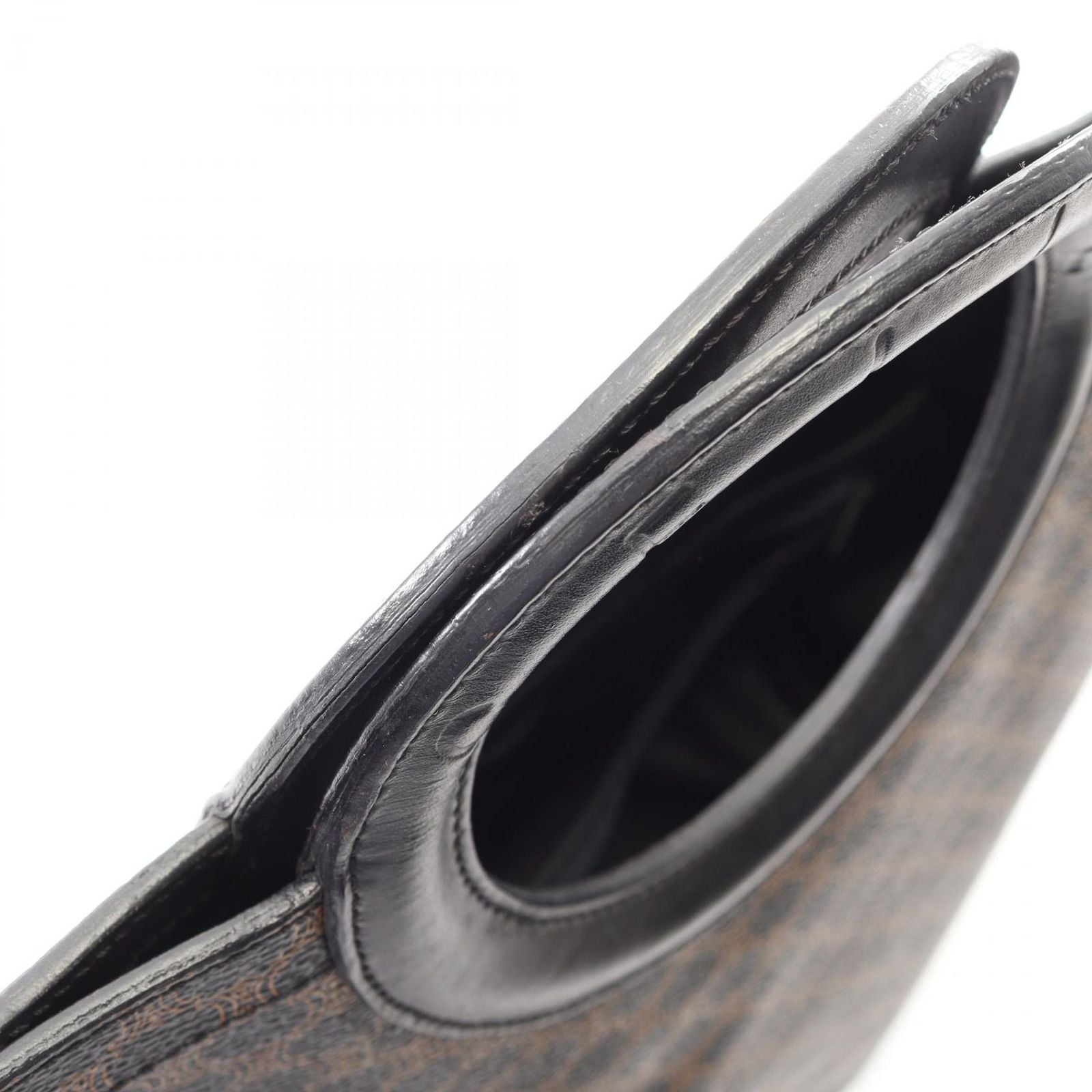 Celine Handbag Macadam Circle Handle Brown Black Canvas Leather Bag — view 6
