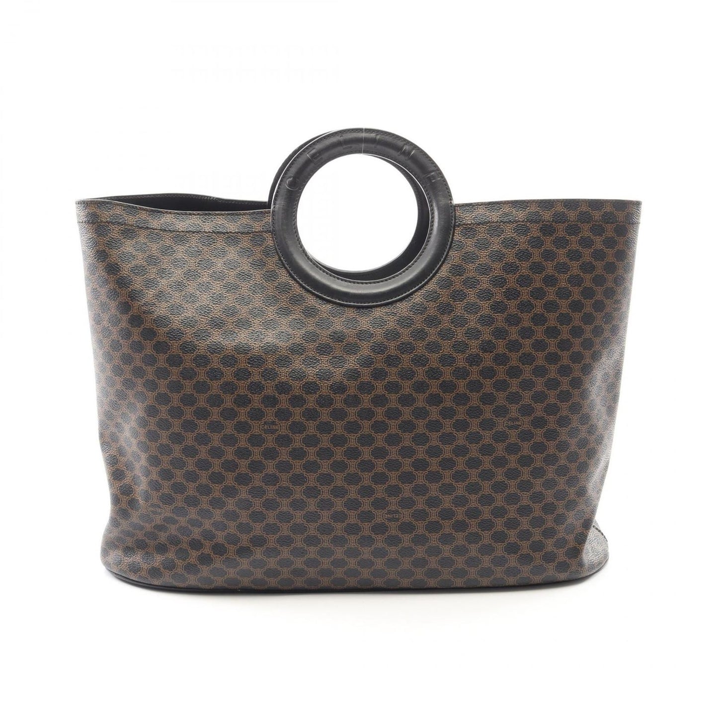 Celine Handbag Macadam Circle Handle Brown Black Canvas Leather Bag