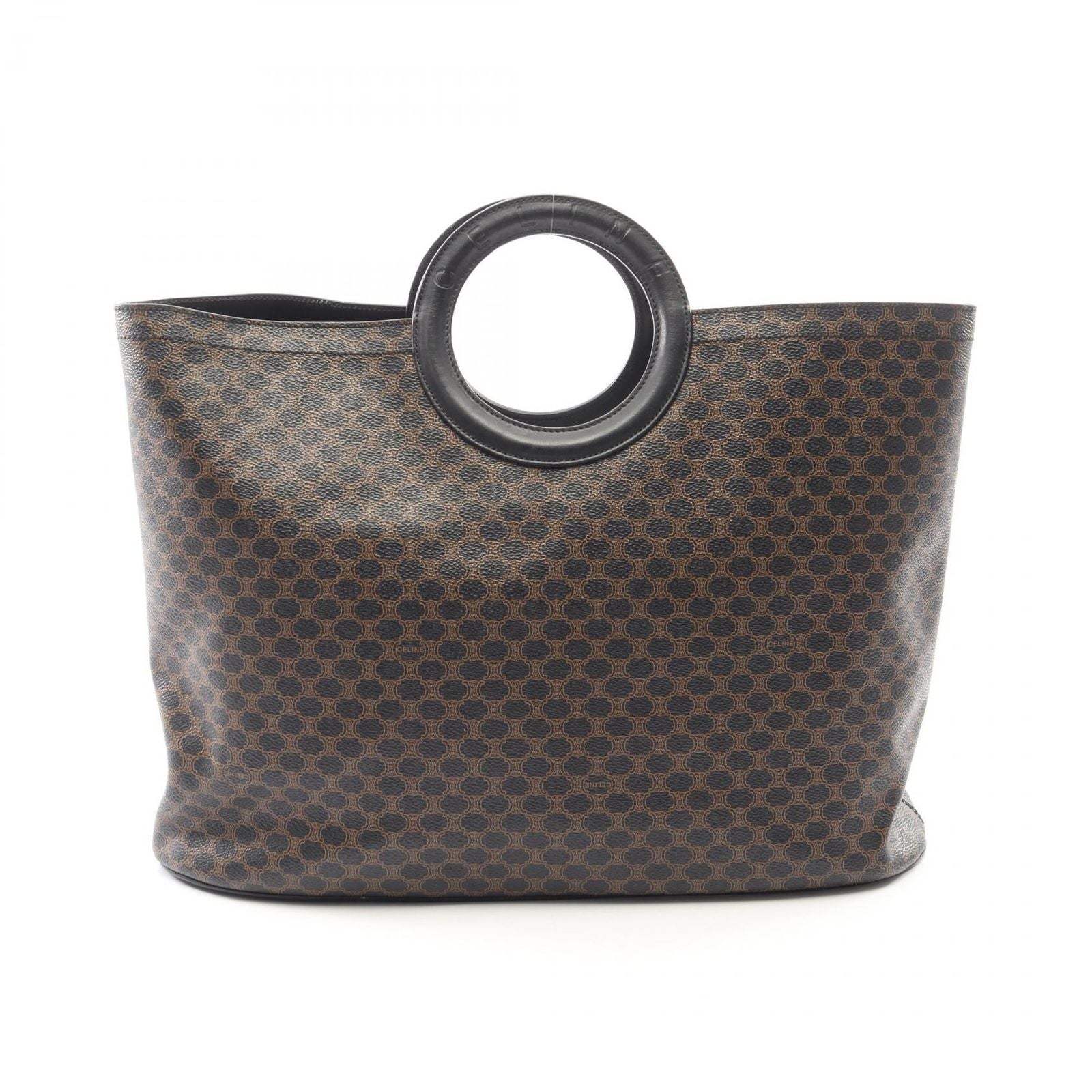 Celine Handbag Macadam Circle Handle Brown Black Canvas Leather Bag