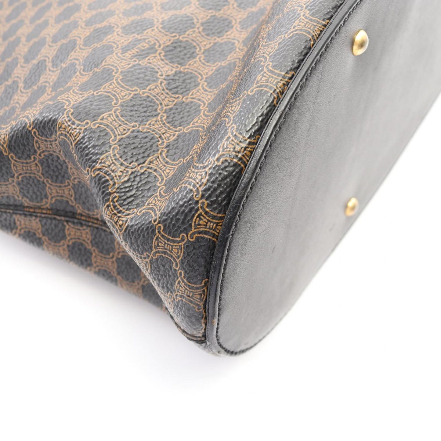 Celine Handbag Macadam Circle Handle Brown Black Canvas Leather Bag — view 8
