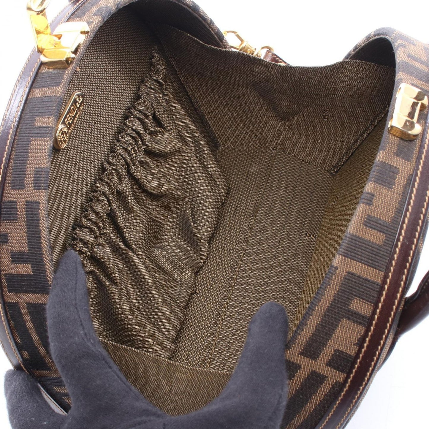 Fendi Handbag Zucca 2-Way Dark Brown Black Canvas Leather — view 3