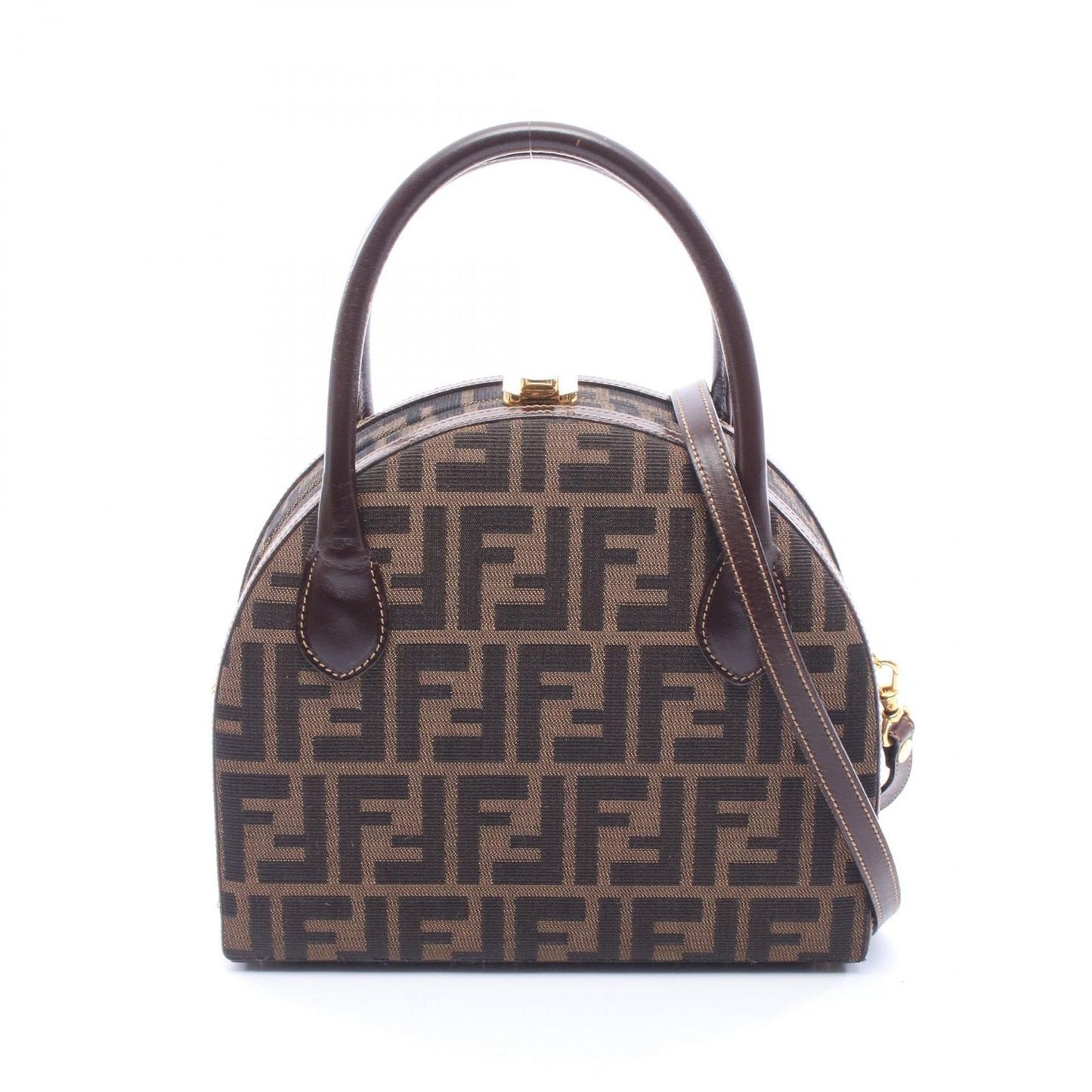 Fendi Handbag Zucca 2-Way Dark Brown Black Canvas Leather
