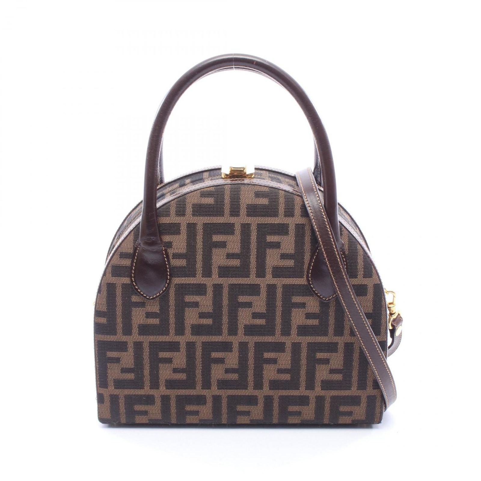 Fendi Handbag Zucca 2-Way Dark Brown Black Canvas Leather