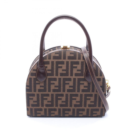 Fendi Handbag Zucca 2-Way Dark Brown Black Canvas Leather