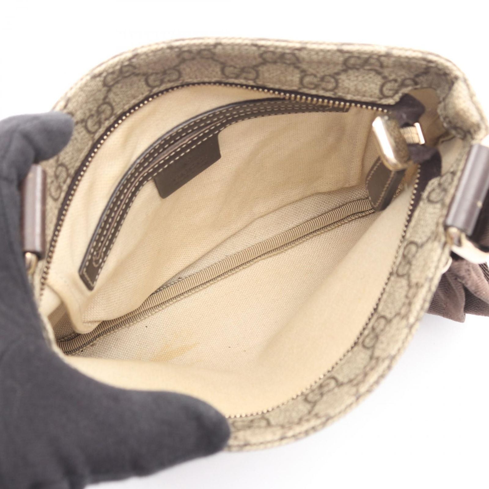 Gucci Shoulder Bag GG Supreme Beige Canvas Leather — view 3