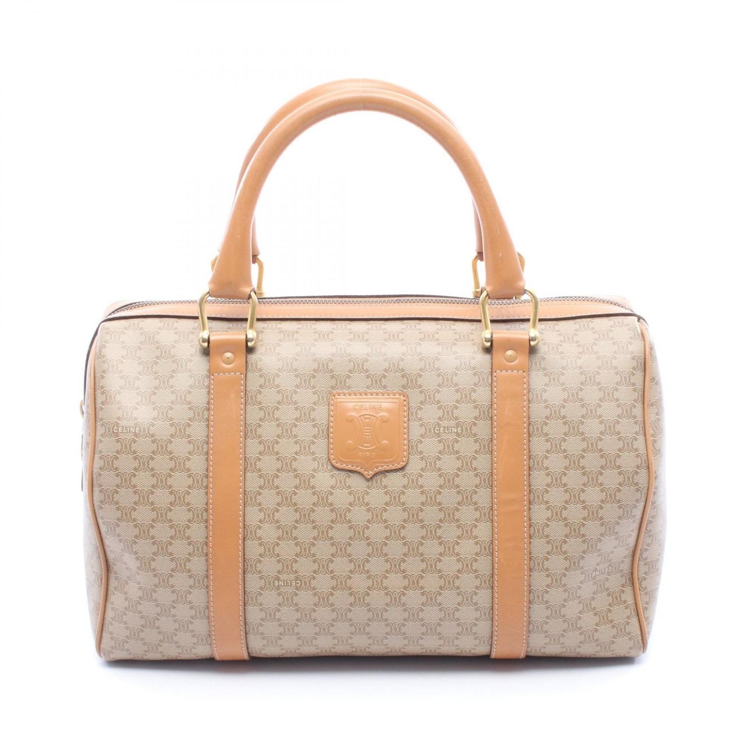 Celine Handbag Macadam Beige Canvas Leather Mini Boston