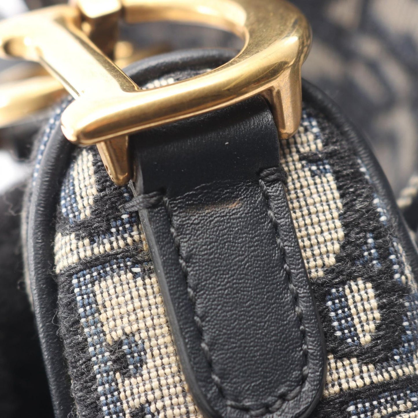 Dior Saddle Bag Mini Oblique Peacock Beige Black Canvas Leather — view 6
