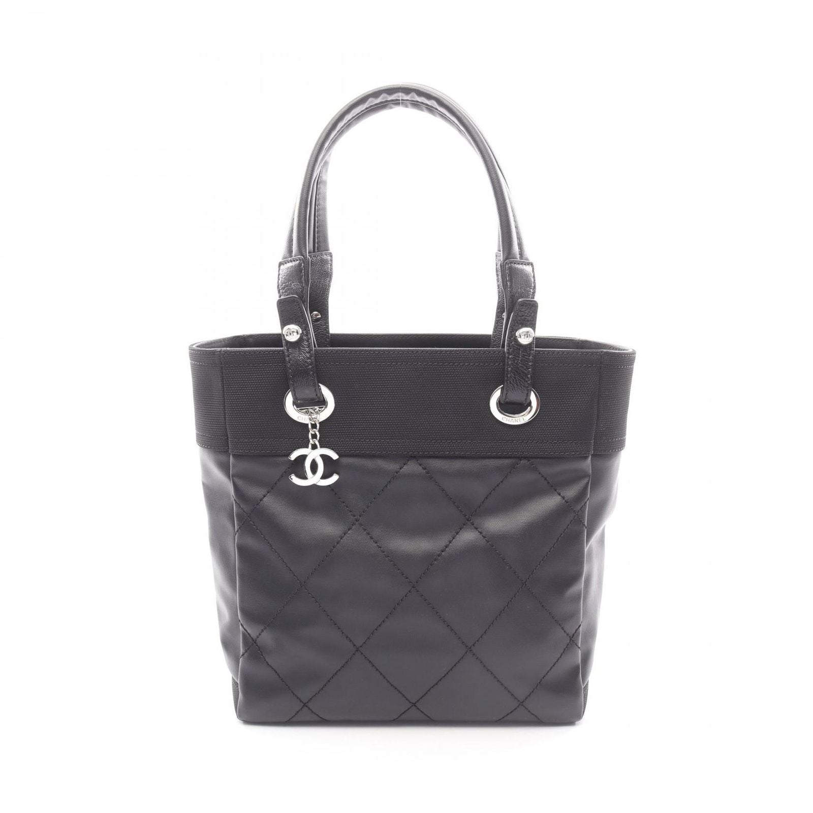 Chanel Tote Paris Biarritz PM Black Canvas Leather PM