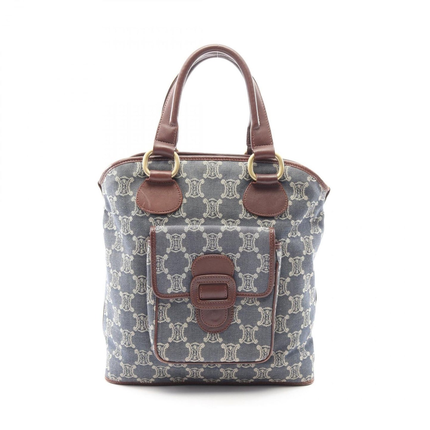 Celine Tote Paris Macadam Brown Beige Blue Denim Leather Hand