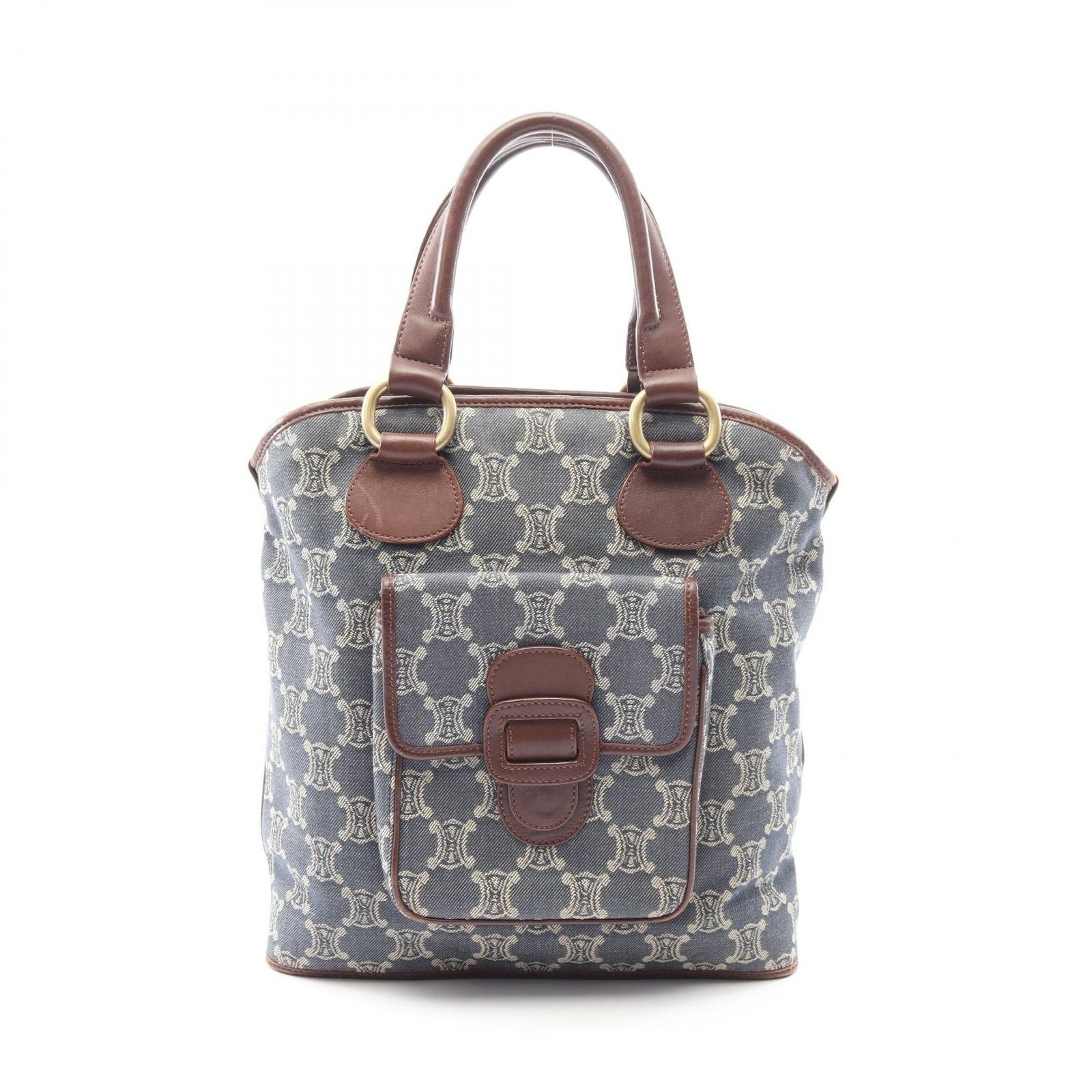 Celine Tote Paris Macadam Brown Beige Blue Denim Leather Hand