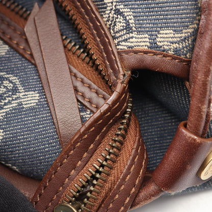 Celine Tote Paris Macadam Brown Beige Blue Denim Leather Hand — view 5